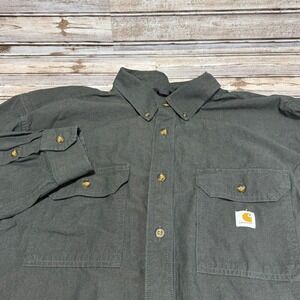 Carhartt Loose Fit Button Down Shirt Mens 2XL Tall Gray Long Sleeve Cotton